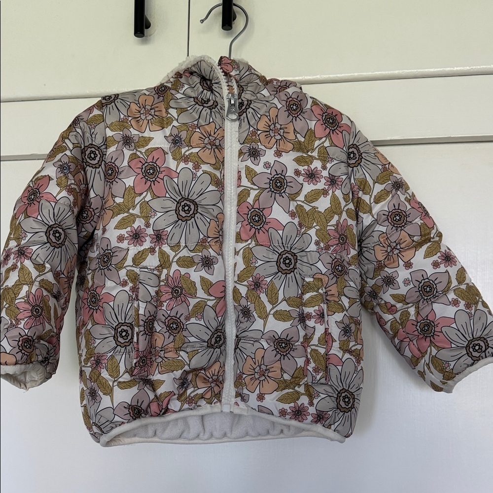 Jessica Simpson Floral Puffer Jacket - Pink, Yellow, White